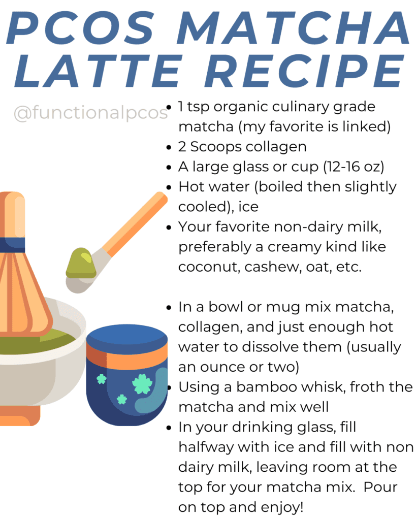 graphic of matcha latte recipe for pcos